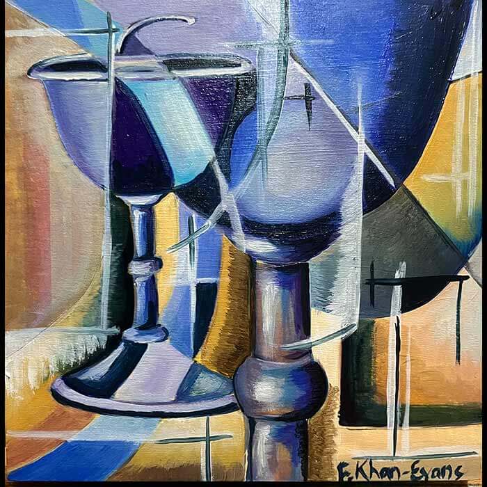 Blue Goblet, abstract painting by Farida Khan-Evans