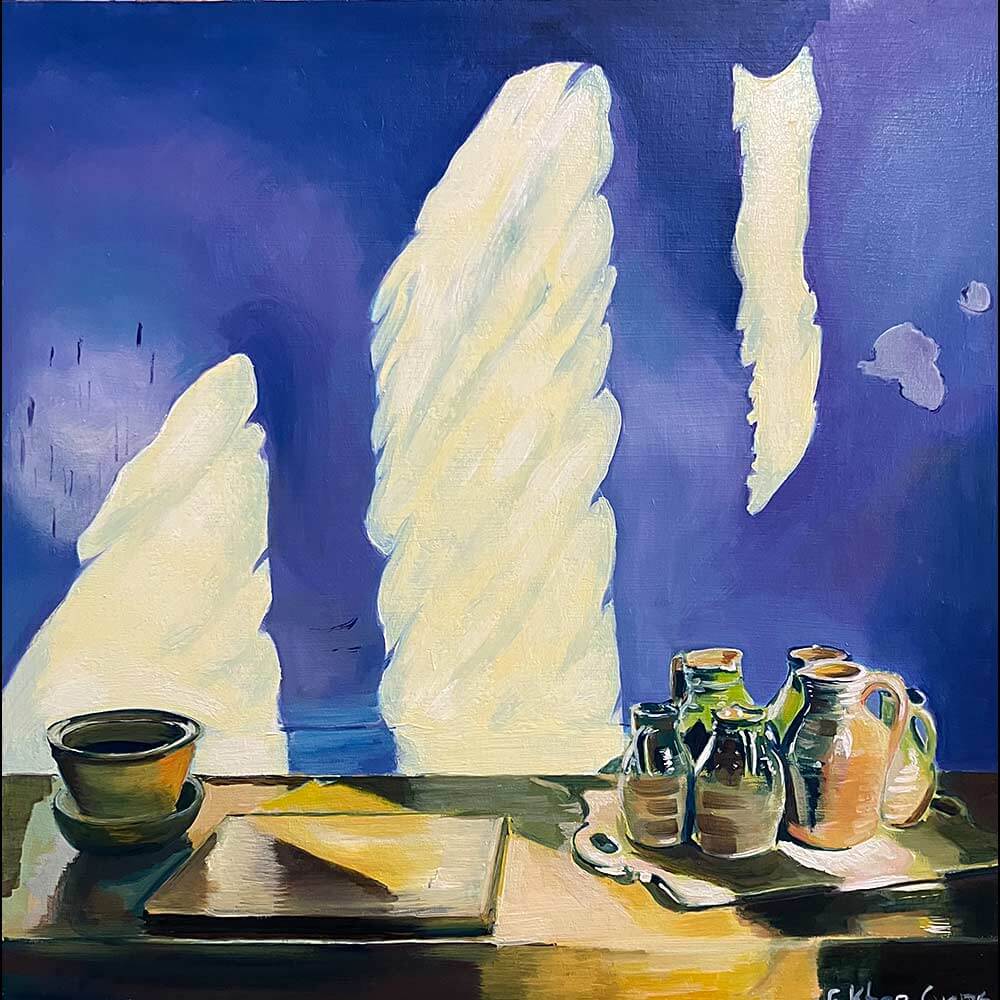 Clay Pots, Hampton Court Palace, painting, oil on week by Farida Khan-Evens