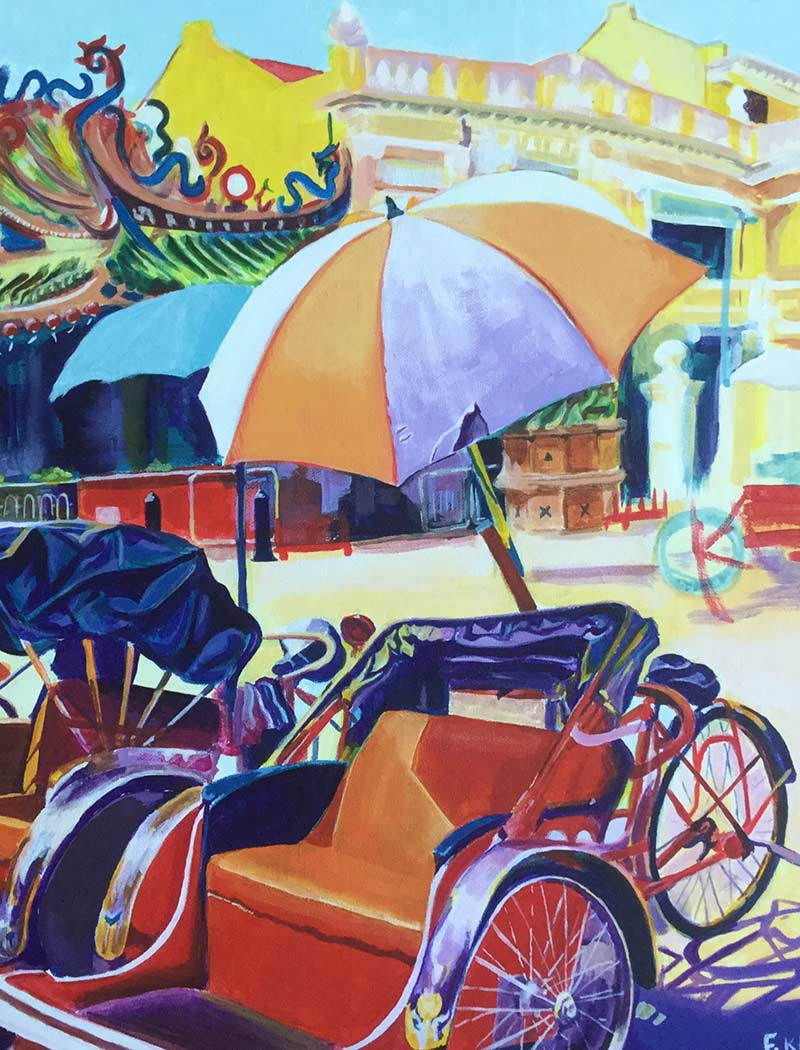 Oil painting of Rickshaw from South East Asia