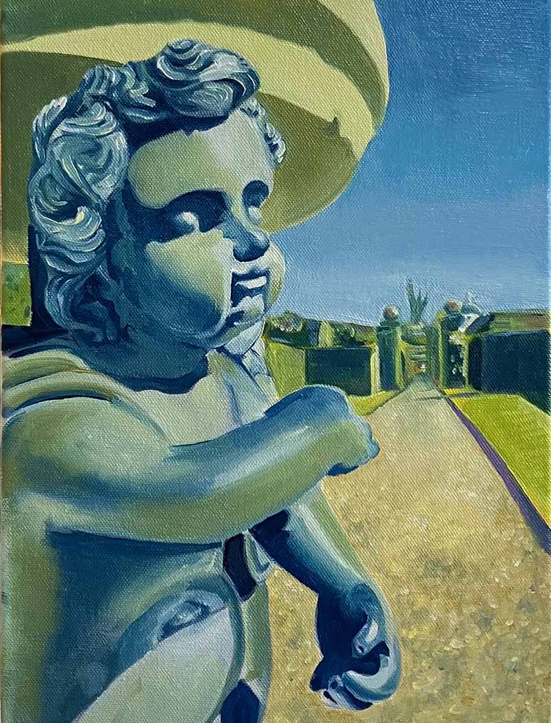 Oil painting of garden cupid at Polesden Lacey