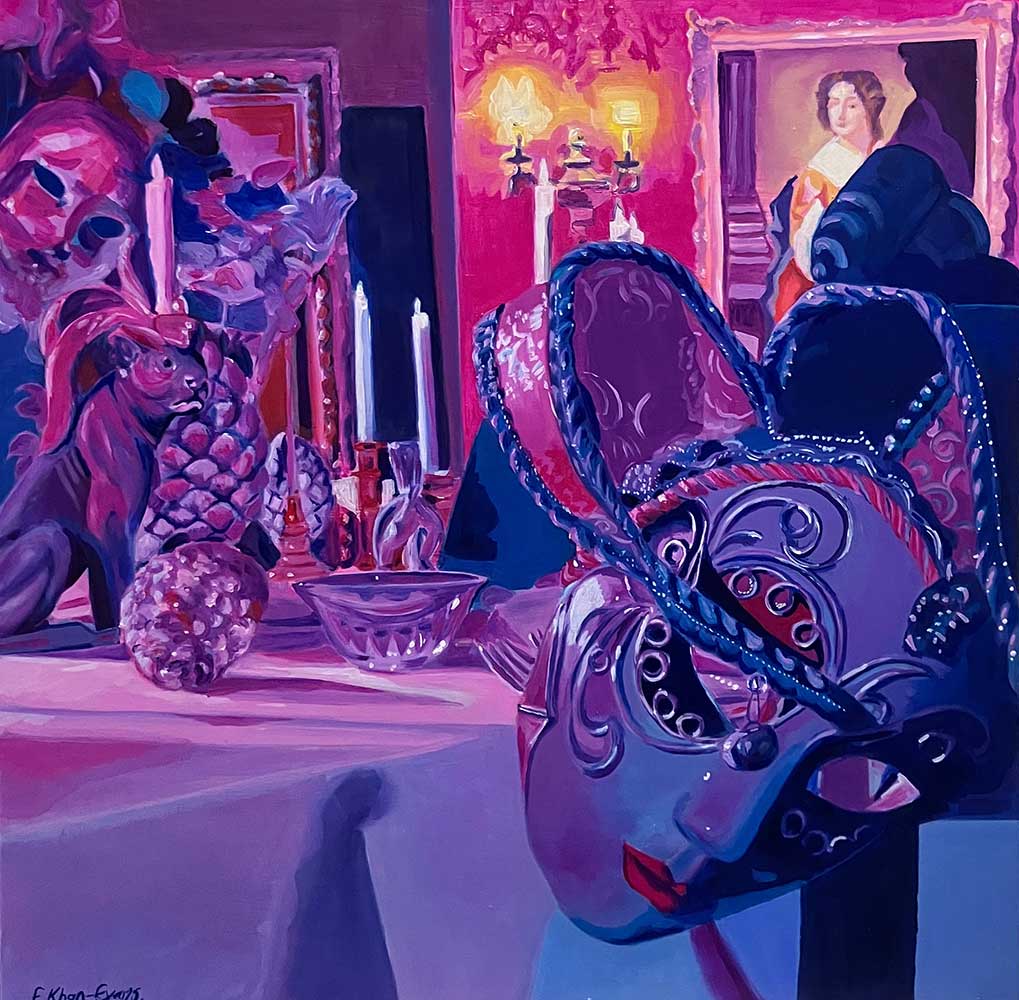 Masquerade, oil on wood, painting
