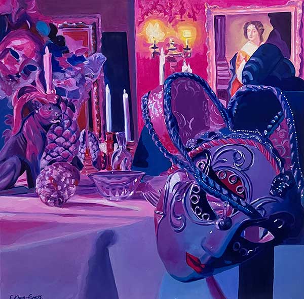 Masquerade, oil on wood painting
