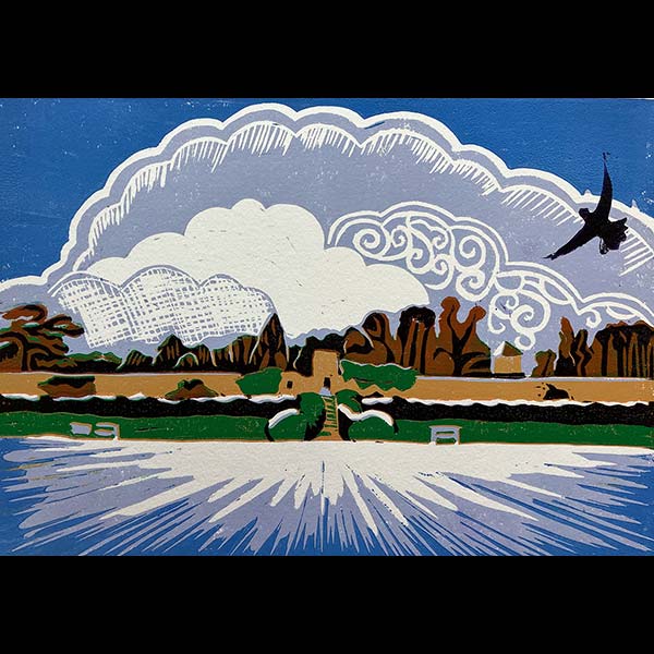 Bowling Lawn, Polesden Lacey, Surrey - linocut