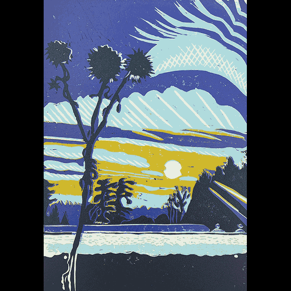 Frosty Morning, Polesden Lacey, Surrey - linocut