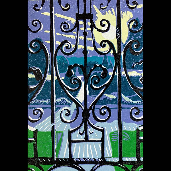 Iron Garden Gate, Polesden Lacey, Surrey - linocut