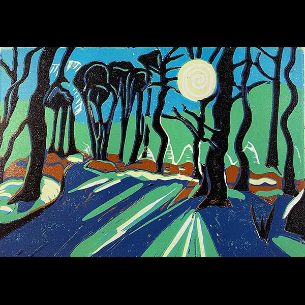 Winterfold Woods, near Polesden Lacey, Surrey - linocut