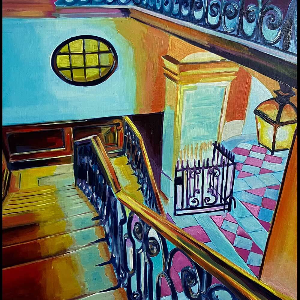 Painting of Stairwell at Hampton Court Palace, Oil on wood