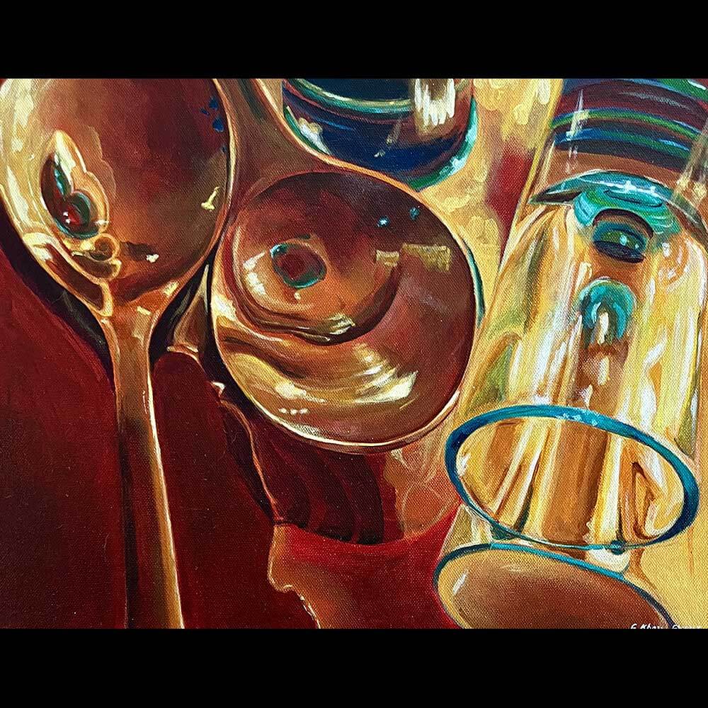 Painting of Spoons and Tequila, Acrylic on canvas