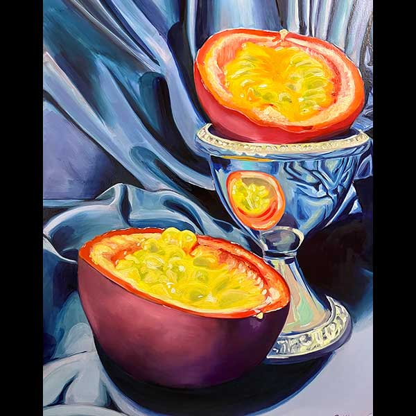 Still Life with Passion  Fruit, oil on linen