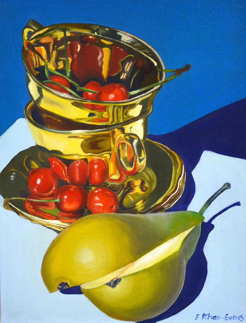 Painting of Teacup with Cherries & Pear
